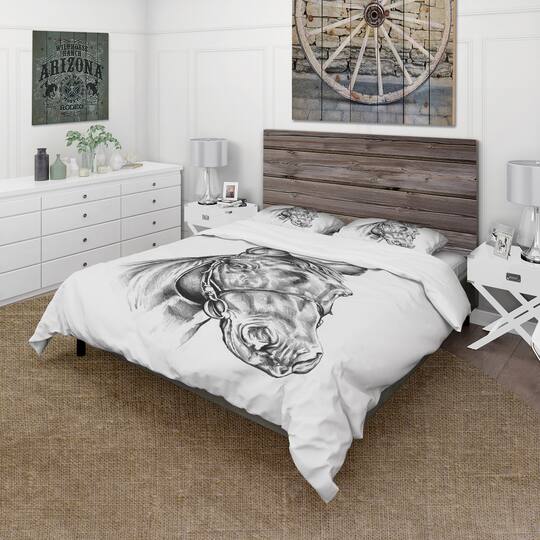 Designart 'Freehand Horse Head Pencil Drawing - Animal Duvet Cover Set